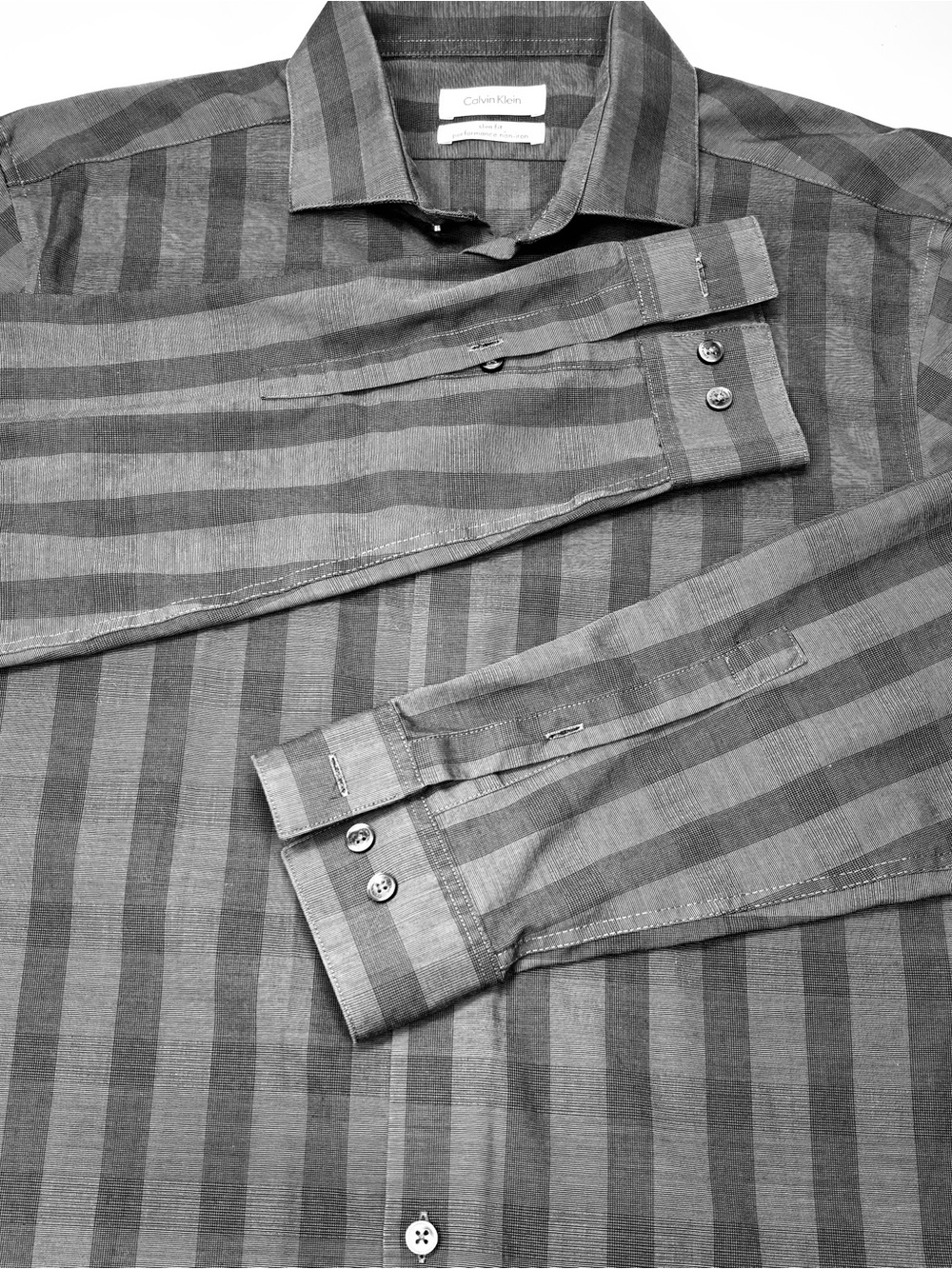 Calvin Klein Grey Tonal Striped Long Sleeve Dress Shirt Sz 15 1/2 Classic EUC